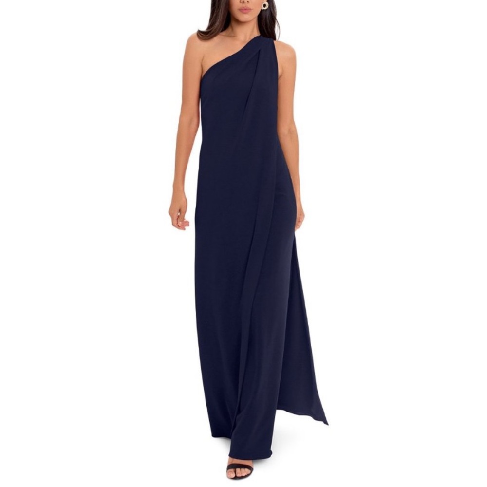 Betsy & Adam  Dress One Shoulder Navy Gown Maxi  size 14
